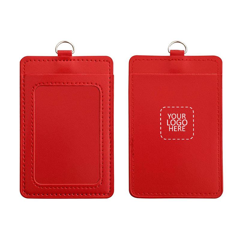 Premium PU Leather ID Card Holder Vertical - Red with Logo